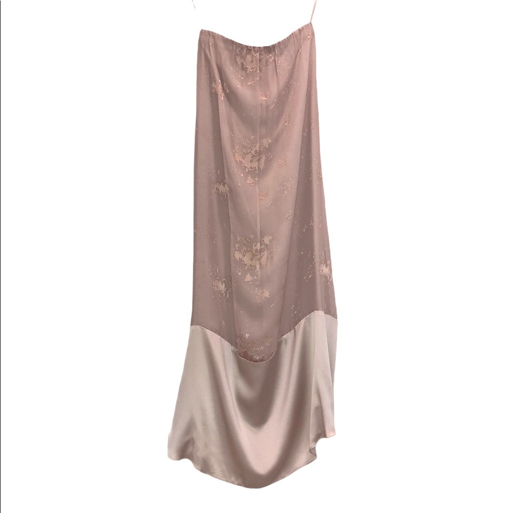 Michelle Mason Blush Strapless Velvet Accent Dress